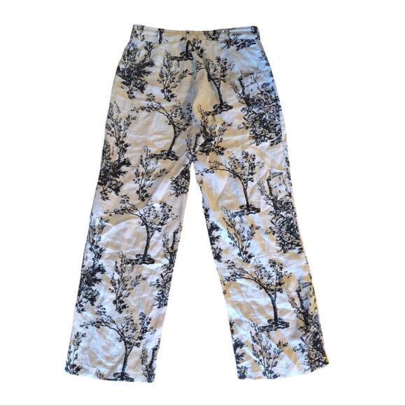 Joie White Black Printed 100% Linen High Rise Wide Leg Pants Size 8 - Picture 8 of 14